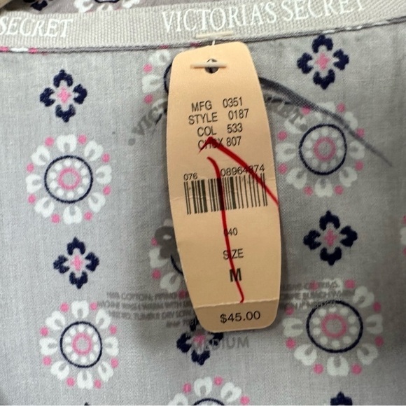 Victoria's Secret Printed Long Sleeve Front Button Pajama Top Sz Medium Cotton - Picture 4 of 6